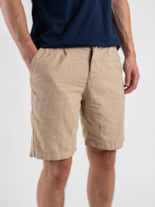 Bermuda regular in misto lino con elastico in vita KK903 Camel (3)