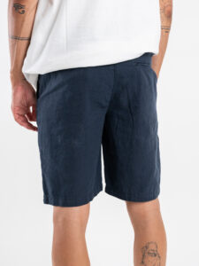 Bermuda regular in misto lino con elastico in vita KK903 Navy (1)