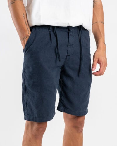 Bermuda regular in misto lino con elastico in vita KK903 Navy 2 Nuovi Arrivi