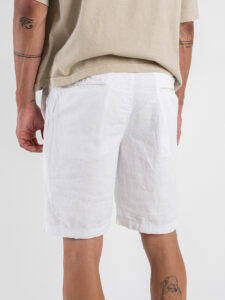 Bermuda regular in misto lino con elastico in vita KK903 White (1)