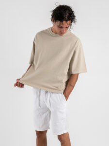 Bermuda regular in misto lino con elastico in vita KK903 White (2)