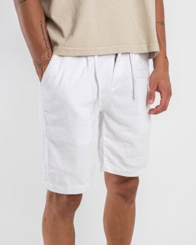 Bermuda regular in misto lino con elastico in vita KK903 White 4 Nuovi Arrivi
