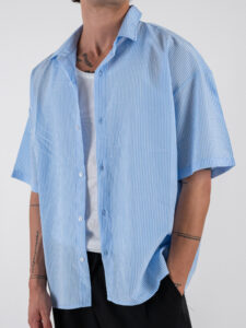 Camicia box tai a righe mezza manica ZARA Azzurro (4)