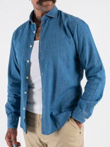 Camicia di jeans con collo alla francese SPARROW Blu (3)