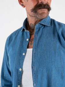 Camicia di jeans con collo alla francese SPARROW Blu (4)