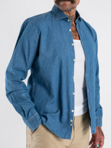 Camicia di jeans con collo alla francese SPARROW Blu (5)