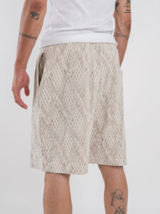 Coordinato Bermuda con coulisse in fantasia + Camicia mezze maniche AZ512 Beige (1)