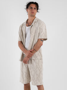Coordinato Bermuda con coulisse in fantasia + Camicia mezze maniche AZ512 Beige (2)