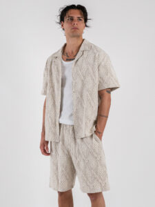 Coordinato Bermuda con coulisse in fantasia + Camicia mezze maniche AZ512 Beige (3)