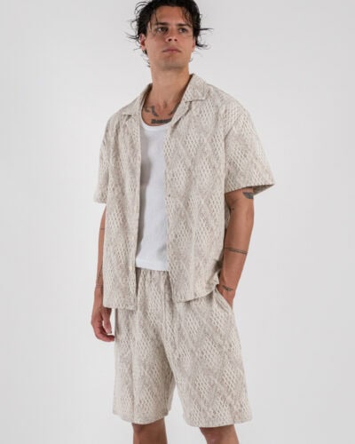 Coordinato Bermuda con coulisse in fantasia Camicia mezze maniche AZ512 Beige 3 Home