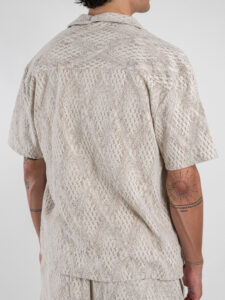 Coordinato Bermuda con coulisse in fantasia + Camicia mezze maniche AZ512 Beige (7)