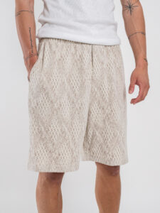 Coordinato Bermuda con coulisse in fantasia + Camicia mezze maniche AZ512 Beige (8)
