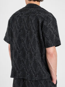 Coordinato Bermuda con coulisse in fantasia + Camicia mezze maniche AZ512 Nero (6)