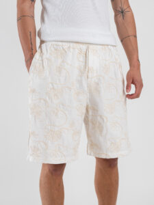 Coordinato Bermuda con ricami e coulisse in vita + Camicia mezze maniche ricamata AZ516 Beige (3)