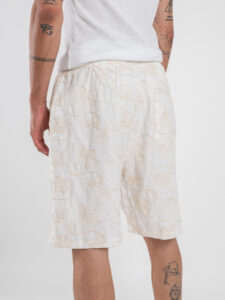 Coordinato Bermuda con ricami e coulisse in vita + Camicia mezze maniche ricamata AZ516 Beige (4)