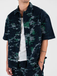 Coordinato Bermuda in jeans con cuciture colorate e coulisse + Camicia mezze maniche L815113 Navy (2)