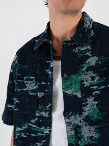 Coordinato Bermuda in jeans con cuciture colorate e coulisse + Camicia mezze maniche L815113 Navy (3)
