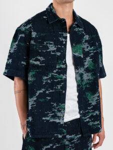 Coordinato Bermuda in jeans con cuciture colorate e coulisse + Camicia mezze maniche L815113 Navy (4)