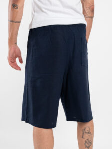 Coordinato corto in misto lino con camicia mm + bermuda con coulisse 7778 Blu (1)