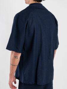 Coordinato corto in misto lino con camicia mm + bermuda con coulisse 7778 Blu (6)