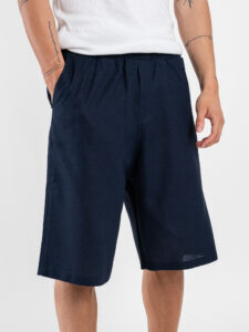 Coordinato corto in misto lino con camicia mm + bermuda con coulisse 7778 Blu (7)