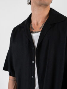 Coordinato corto in misto lino con camicia mm + bermuda con coulisse 7778 Nero (6)