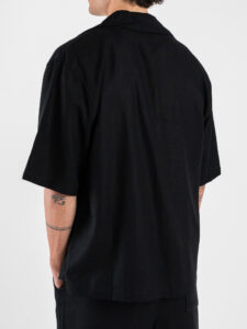 Coordinato corto in misto lino con camicia mm + bermuda con coulisse 7778 Nero (7)