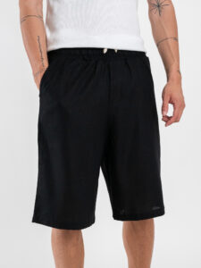 Coordinato corto in misto lino con camicia mm + bermuda con coulisse 7778 Nero (8)