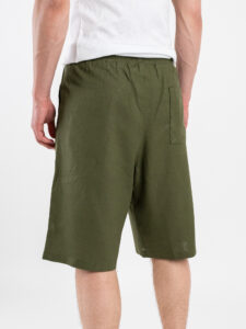 Coordinato corto in misto lino con camicia mm + bermuda con coulisse 7778 Verde Militare (1)