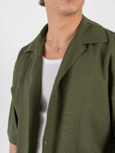 Coordinato corto in misto lino con camicia mm + bermuda con coulisse 7778 Verde Militare (4)