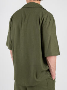 Coordinato corto in misto lino con camicia mm + bermuda con coulisse 7778 Verde Militare (6)