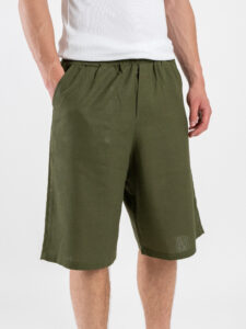 Coordinato corto in misto lino con camicia mm + bermuda con coulisse 7778 Verde Militare (7)