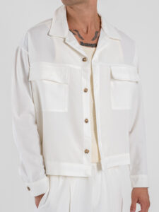 Coordinato giacchetta cropped + Pantalone baggy fit e coulisse ISA Bianco (5)