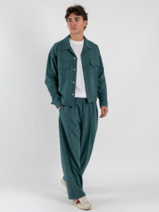 Coordinato giacchetta cropped + Pantalone baggy fit e coulisse ISA Verde Petrolio (2)