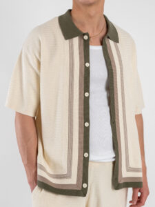 Coordinato in cotone lavorato Bermuda + Camicia mezze maniche W85897 Beige (4)