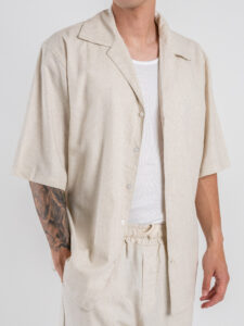 Coordinato regular corto in misto lino con camicia mm + bermuda con coulisse 7778 Beige (4)