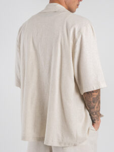Coordinato regular corto in misto lino con camicia mm + bermuda con coulisse 7778 Beige (6)