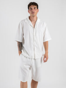Coordinato regular corto in misto lino con camicia mm + bermuda con coulisse 7778 Bianco (2)