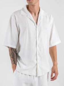 Coordinato regular corto in misto lino con camicia mm + bermuda con coulisse 7778 Bianco (3)
