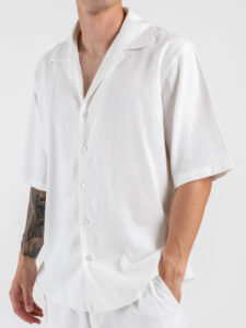 Coordinato regular corto in misto lino con camicia mm + bermuda con coulisse 7778 Bianco (4)