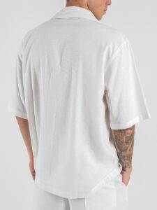 Coordinato regular corto in misto lino con camicia mm + bermuda con coulisse 7778 Bianco (6)