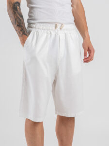 Coordinato regular corto in misto lino con camicia mm + bermuda con coulisse 7778 Bianco (7)