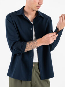 ESTASI Camicia manica lunga regular con colletto SANE’YAMAL Blu (7)