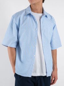 ESTASI Camicia rigata a MM con colletto e bottoni MIAMI Azzurra (5)