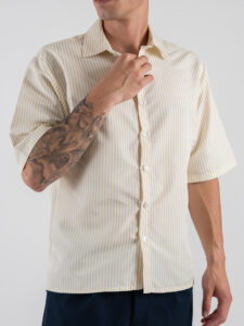 ESTASI Camicia rigata a MM con colletto e bottoni MIAMI Beige (5)