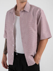 ESTASI Camicia rigata a MM con colletto e bottoni MIAMI Bordò (3)
