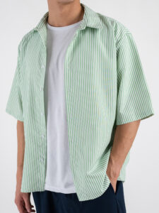 ESTASI Camicia rigata a MM con colletto e bottoni MIAMI Verde (1)