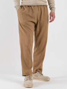 ESTASI Pantalaccio morbido in lino con coulisse in vita PAPEETE Fango (3)