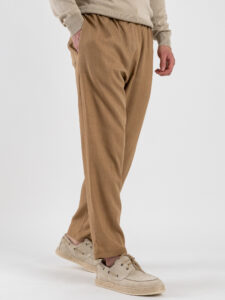 ESTASI Pantalaccio morbido in lino con coulisse in vita PAPEETE Fango (4)