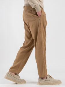 ESTASI Pantalaccio morbido in lino con coulisse in vita PAPEETE Fango (5)